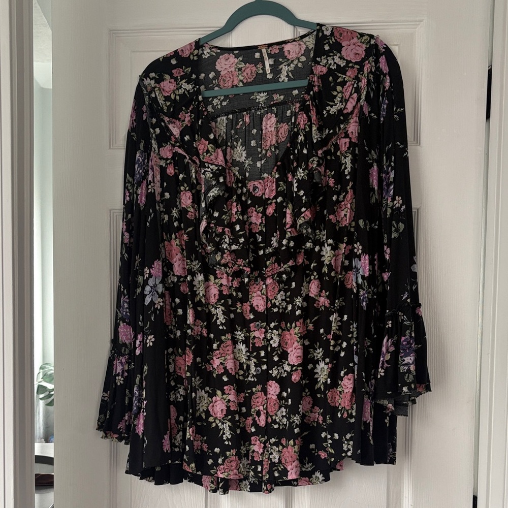 Free people Floral Black and Pink Women's Top XS
